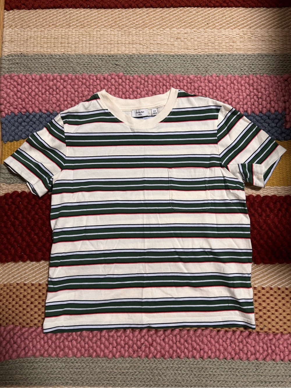Sunday Best White Tee with Green & Black Stripes
